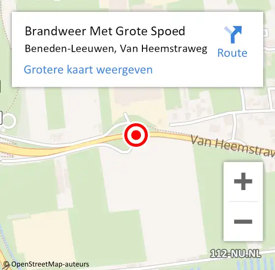 Locatie op kaart van de 112 melding: Brandweer Met Grote Spoed Naar Beneden-Leeuwen, Van Heemstraweg op 25 september 2020 11:55