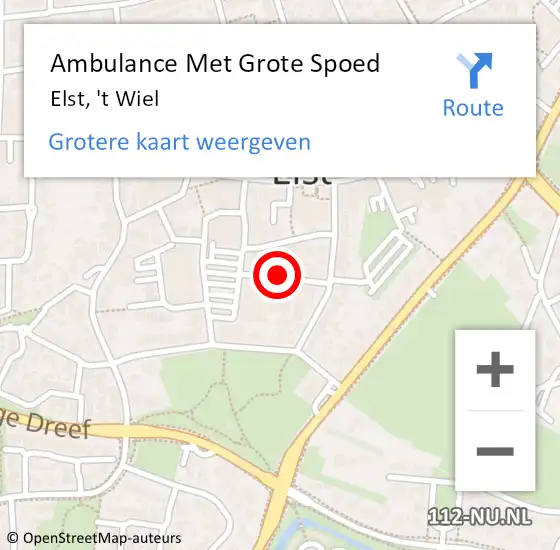Locatie op kaart van de 112 melding: Ambulance Met Grote Spoed Naar Elst, 't Wiel op 25 september 2020 12:52