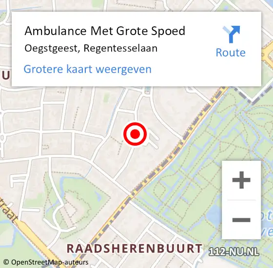 Locatie op kaart van de 112 melding: Ambulance Met Grote Spoed Naar Oegstgeest, Regentesselaan op 25 september 2020 13:43