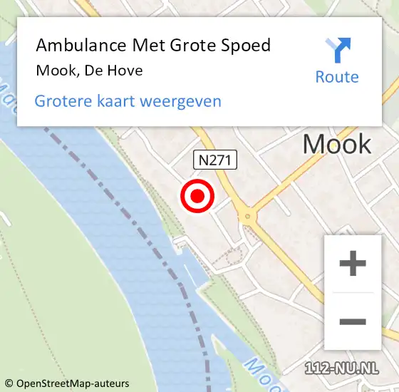 Locatie op kaart van de 112 melding: Ambulance Met Grote Spoed Naar Mook, De Hove op 25 september 2020 14:06