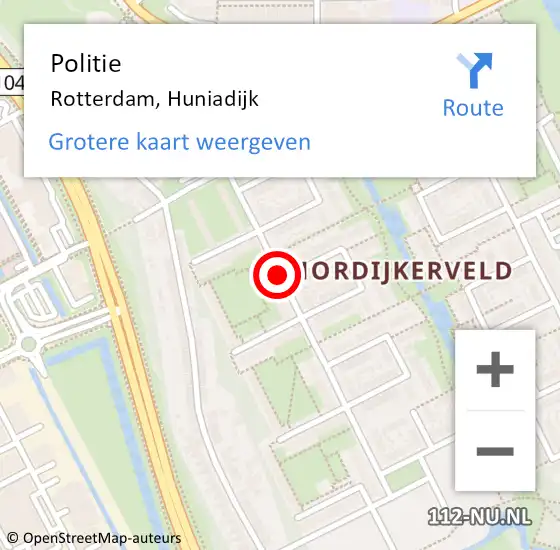 Locatie op kaart van de 112 melding: Politie Rotterdam, Huniadijk op 25 september 2020 15:26