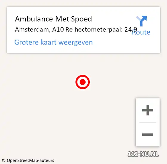 Locatie op kaart van de 112 melding: Ambulance Met Spoed Naar Amsterdam, A10 Re hectometerpaal: 24,9 op 25 september 2020 15:30
