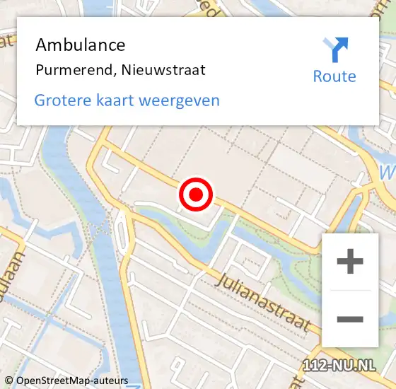 Locatie op kaart van de 112 melding: Ambulance Purmerend, Nieuwstraat op 25 september 2020 15:37