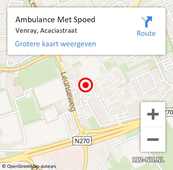 Locatie op kaart van de 112 melding: Ambulance Met Spoed Naar Venray, Acaciastraat op 25 september 2020 16:31