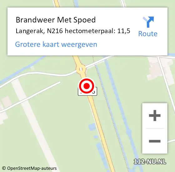 Locatie op kaart van de 112 melding: Brandweer Met Spoed Naar Langerak, N216 hectometerpaal: 11,5 op 2 oktober 2013 13:53