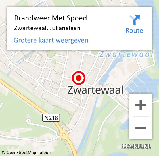 Locatie op kaart van de 112 melding: Brandweer Met Spoed Naar Zwartewaal, Julianalaan op 25 september 2020 20:57