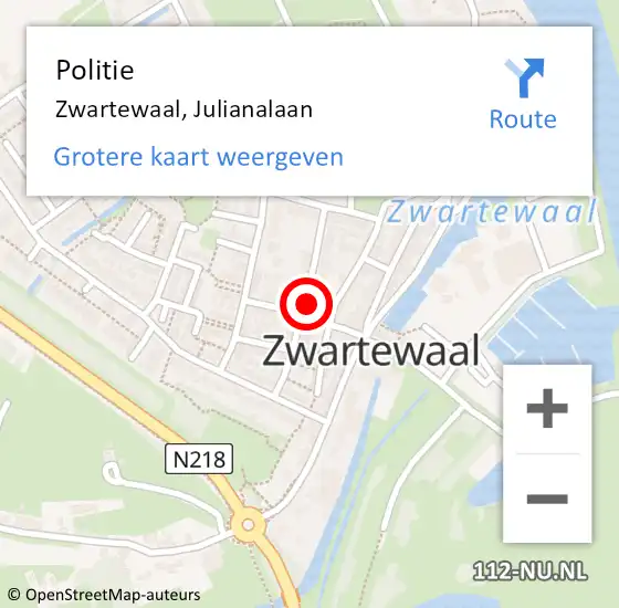 Locatie op kaart van de 112 melding: Politie Zwartewaal, Julianalaan op 25 september 2020 21:15