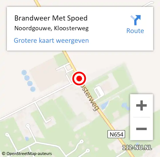 Locatie op kaart van de 112 melding: Brandweer Met Spoed Naar Noordgouwe, Kloosterweg op 25 september 2020 21:16