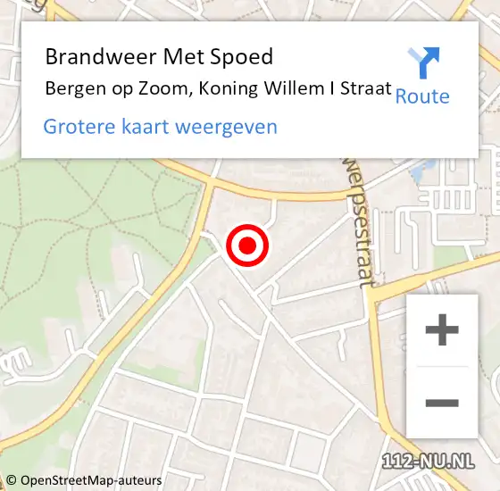 Locatie op kaart van de 112 melding: Brandweer Met Spoed Naar Bergen op Zoom, Koning Willem I Straat op 25 september 2020 22:19