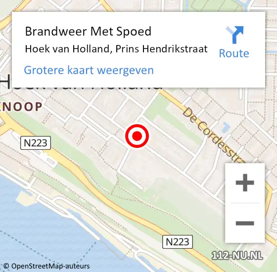 Locatie op kaart van de 112 melding: Brandweer Met Spoed Naar Hoek van Holland, Prins Hendrikstraat op 25 september 2020 23:00