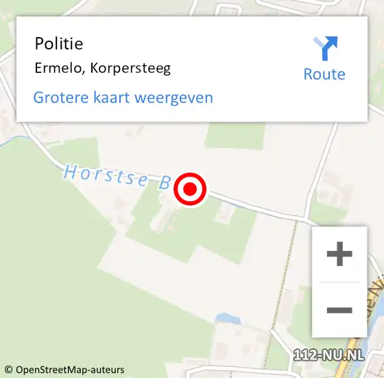 Locatie op kaart van de 112 melding: Politie Ermelo, Korpersteeg op 25 september 2020 23:39