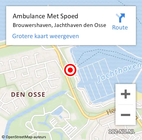 Locatie op kaart van de 112 melding: Ambulance Met Spoed Naar Brouwershaven, Jachthaven den Osse op 26 september 2020 01:13