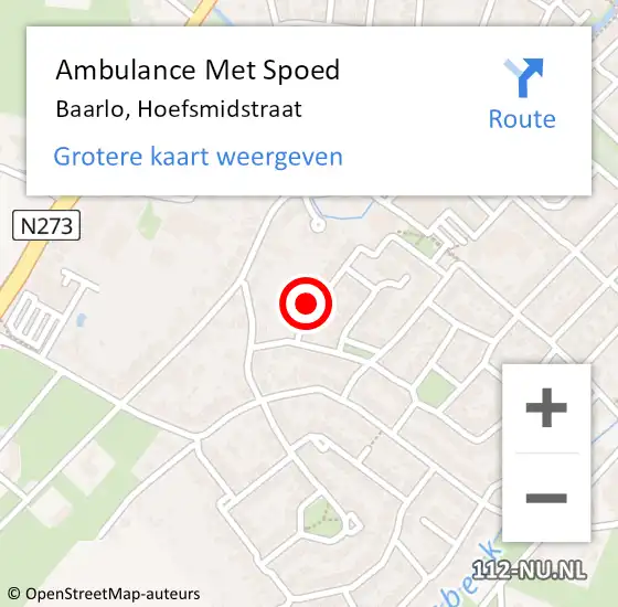 Locatie op kaart van de 112 melding: Ambulance Met Spoed Naar Baarlo, Hoefsmidstraat op 20 mei 2014 08:36