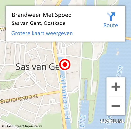 Locatie op kaart van de 112 melding: Brandweer Met Spoed Naar Sas van Gent, Oostkade op 26 september 2020 07:45