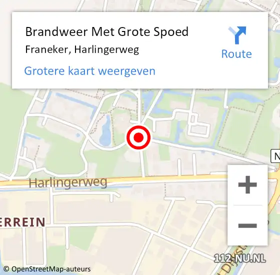 Locatie op kaart van de 112 melding: Brandweer Met Grote Spoed Naar Franeker, Harlingerweg op 26 september 2020 09:34