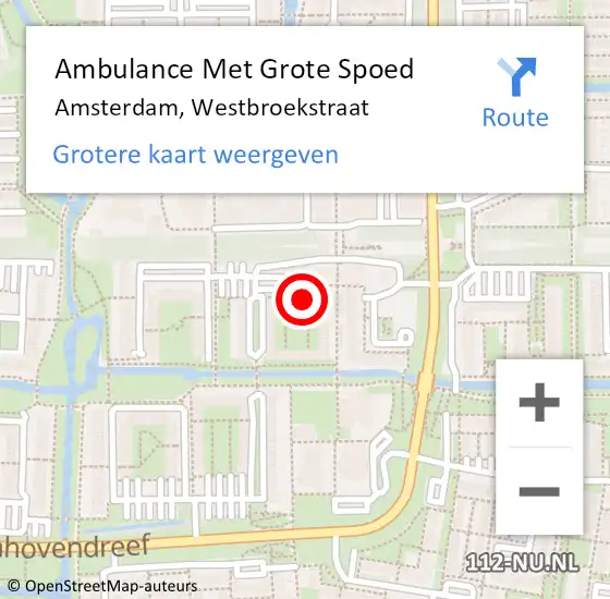 Locatie op kaart van de 112 melding: Ambulance Met Grote Spoed Naar Amsterdam, Westbroekstraat op 26 september 2020 11:58