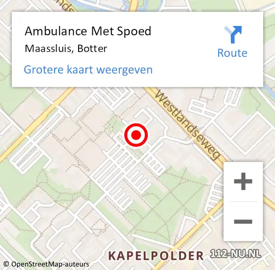 Locatie op kaart van de 112 melding: Ambulance Met Spoed Naar Maassluis, Botter op 26 september 2020 13:03