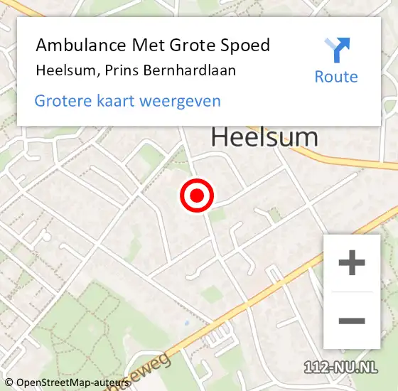 Locatie op kaart van de 112 melding: Ambulance Met Grote Spoed Naar Heelsum, Prins Bernhardlaan op 26 september 2020 13:40