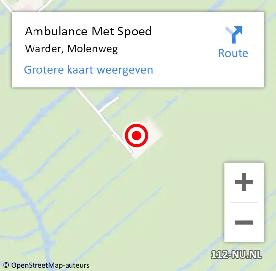 Locatie op kaart van de 112 melding: Ambulance Met Spoed Naar Warder, Molenweg op 2 oktober 2013 13:57