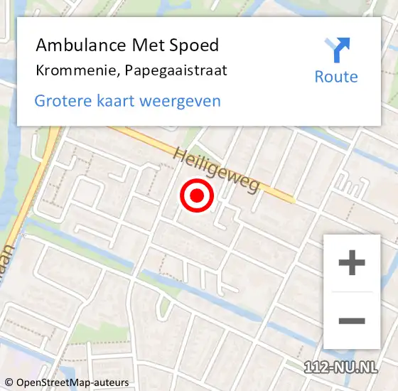 Locatie op kaart van de 112 melding: Ambulance Met Spoed Naar Krommenie, Papegaaistraat op 26 september 2020 16:27