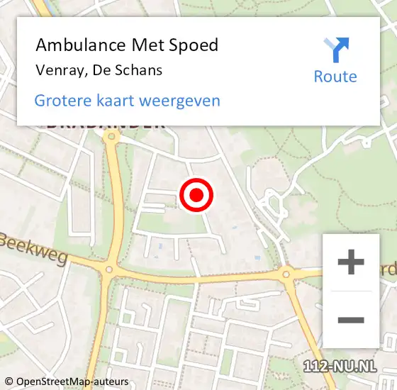 Locatie op kaart van de 112 melding: Ambulance Met Spoed Naar Venray, De Schans op 26 september 2020 16:52