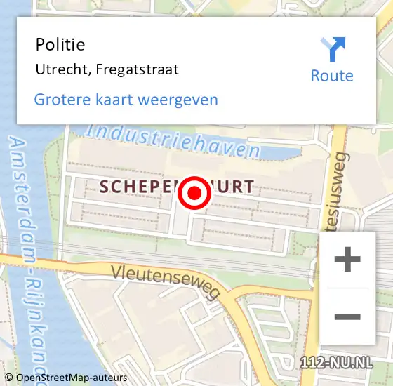 Locatie op kaart van de 112 melding: Politie Utrecht, Fregatstraat op 26 september 2020 18:01
