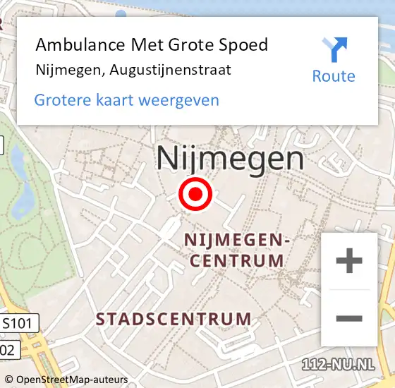 Locatie op kaart van de 112 melding: Ambulance Met Grote Spoed Naar Nijmegen, Augustijnenstraat op 26 september 2020 18:29