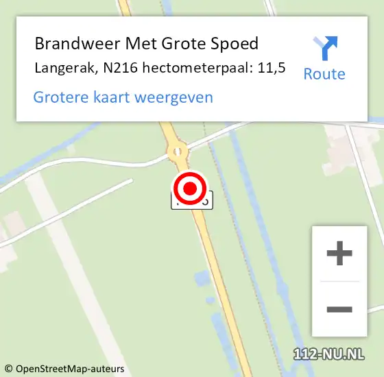 Locatie op kaart van de 112 melding: Brandweer Met Grote Spoed Naar Langerak, N216 hectometerpaal: 11,5 op 2 oktober 2013 13:59