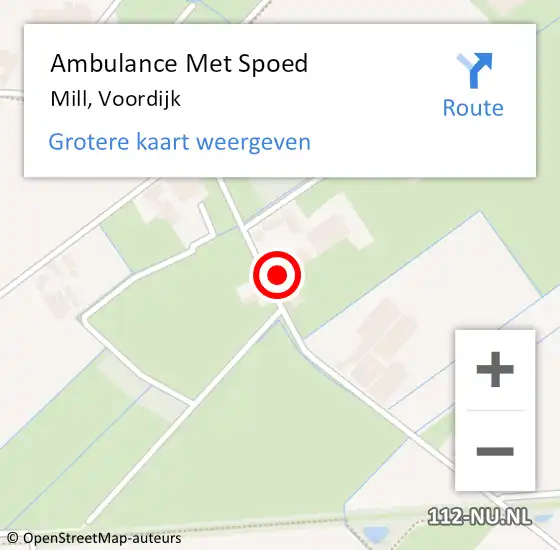 Locatie op kaart van de 112 melding: Ambulance Met Spoed Naar Mill, Voordijk op 20 mei 2014 09:35