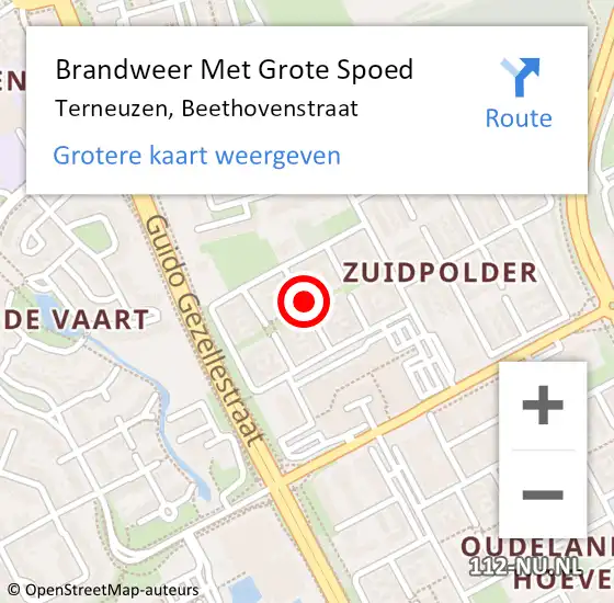 Locatie op kaart van de 112 melding: Brandweer Met Grote Spoed Naar Terneuzen, Beethovenstraat op 26 september 2020 18:49