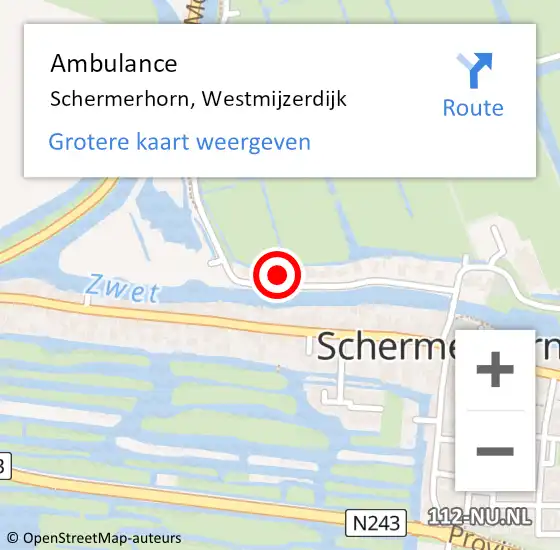 Locatie op kaart van de 112 melding: Ambulance Schermerhorn, Westmijzerdijk op 20 mei 2014 09:46