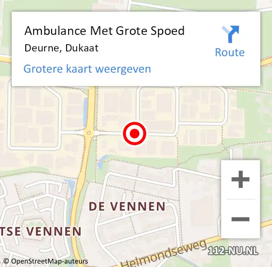 Locatie op kaart van de 112 melding: Ambulance Met Grote Spoed Naar Deurne, Dukaat op 26 september 2020 21:11