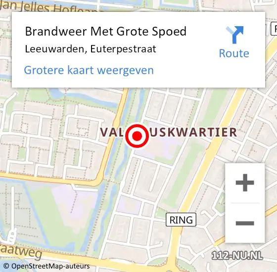 Locatie op kaart van de 112 melding: Brandweer Met Grote Spoed Naar Leeuwarden, Euterpestraat op 27 september 2020 00:13