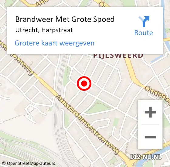 Locatie op kaart van de 112 melding: Brandweer Met Grote Spoed Naar Utrecht, Harpstraat op 27 september 2020 00:44