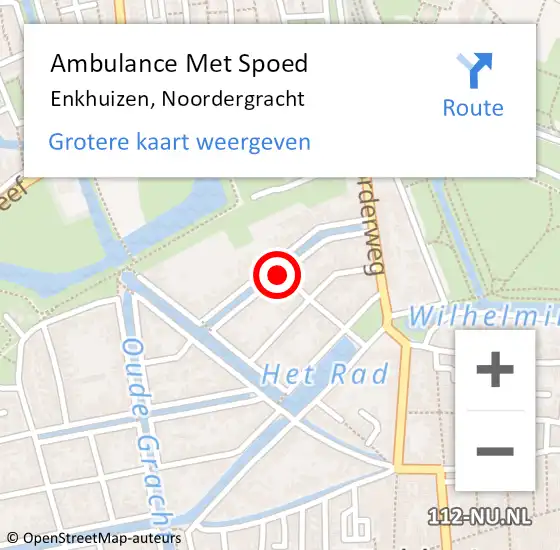 Locatie op kaart van de 112 melding: Ambulance Met Spoed Naar Enkhuizen, Noordergracht op 27 september 2020 00:58