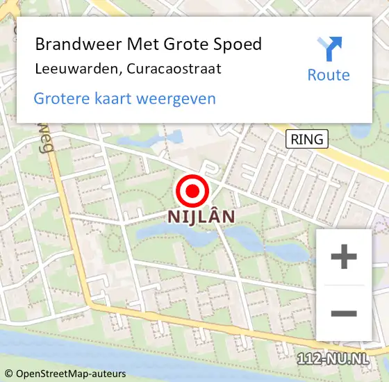 Locatie op kaart van de 112 melding: Brandweer Met Grote Spoed Naar Leeuwarden, Curacaostraat op 27 september 2020 02:02