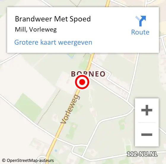 Locatie op kaart van de 112 melding: Brandweer Met Spoed Naar Mill, Vorleweg op 27 september 2020 05:06