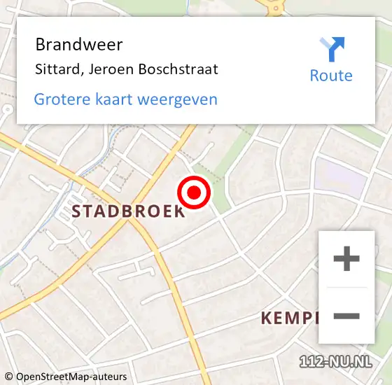 Locatie op kaart van de 112 melding: Brandweer Sittard, Jeroen Boschstraat op 20 mei 2014 10:19