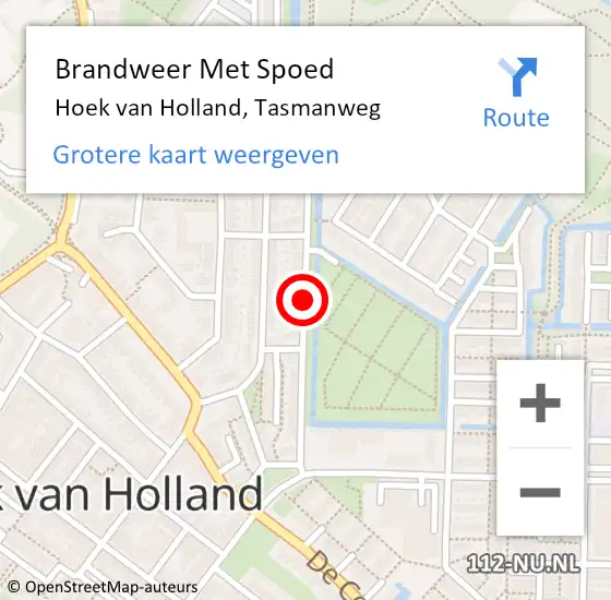 Locatie op kaart van de 112 melding: Brandweer Met Spoed Naar Hoek van Holland, Tasmanweg op 27 september 2020 09:35