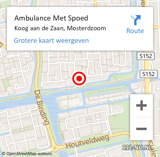 Locatie op kaart van de 112 melding: Ambulance Met Spoed Naar Koog aan de Zaan, Mosterdzoom op 27 september 2020 10:58