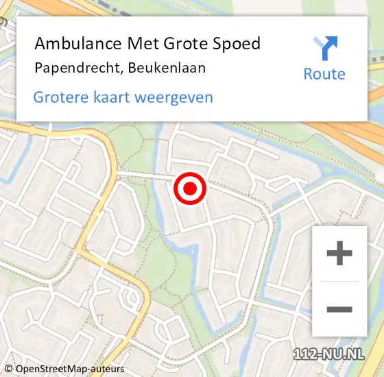 Locatie op kaart van de 112 melding: Ambulance Met Grote Spoed Naar Papendrecht, Beukenlaan op 27 september 2020 13:03