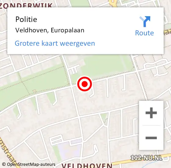 Locatie op kaart van de 112 melding: Politie Veldhoven, Europalaan op 27 september 2020 13:06