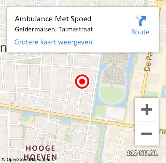 Locatie op kaart van de 112 melding: Ambulance Met Spoed Naar Geldermalsen, Talmastraat op 27 september 2020 14:09