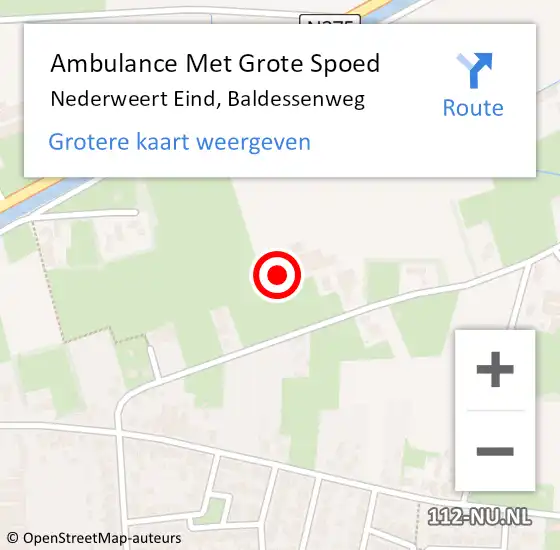 Locatie op kaart van de 112 melding: Ambulance Met Grote Spoed Naar Nederweert Eind, Baldessenweg op 2 oktober 2013 14:07