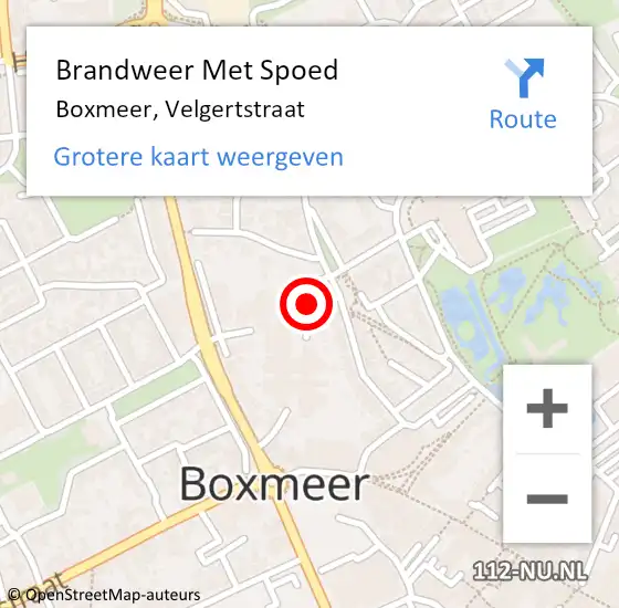 Locatie op kaart van de 112 melding: Brandweer Met Spoed Naar Boxmeer, Velgertstraat op 27 september 2020 16:31