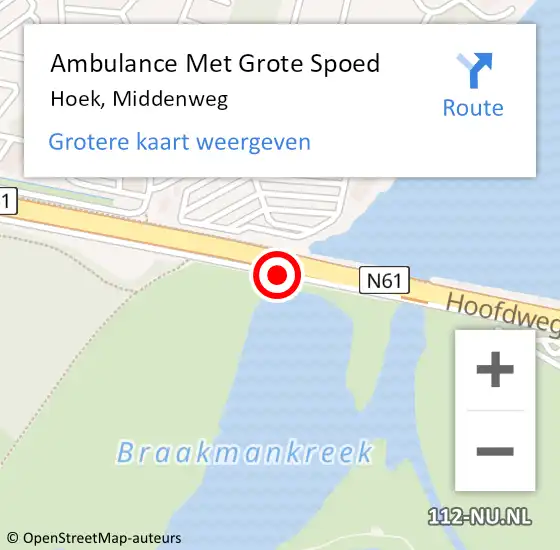 Locatie op kaart van de 112 melding: Ambulance Met Grote Spoed Naar Hoek, Middenweg op 27 september 2020 17:40