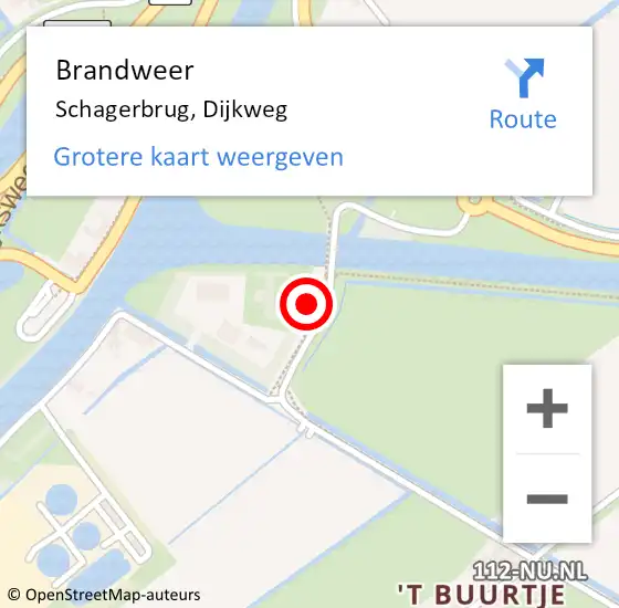 Locatie op kaart van de 112 melding: Brandweer Schagerbrug, Dijkweg op 27 september 2020 18:33