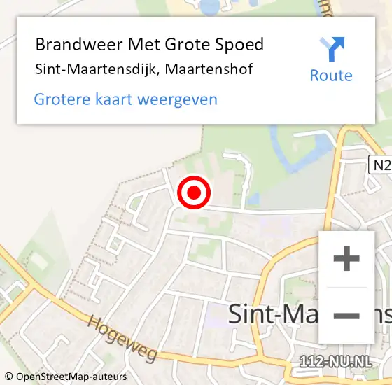 Locatie op kaart van de 112 melding: Brandweer Met Grote Spoed Naar Sint-Maartensdijk, Maartenshof op 27 september 2020 18:38