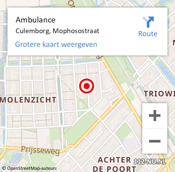 Locatie op kaart van de 112 melding: Ambulance Culemborg, Mophosostraat op 27 september 2020 18:45