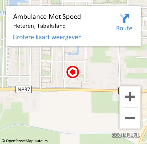 Locatie op kaart van de 112 melding: Ambulance Met Spoed Naar Heteren, Tabaksland op 27 september 2020 19:23